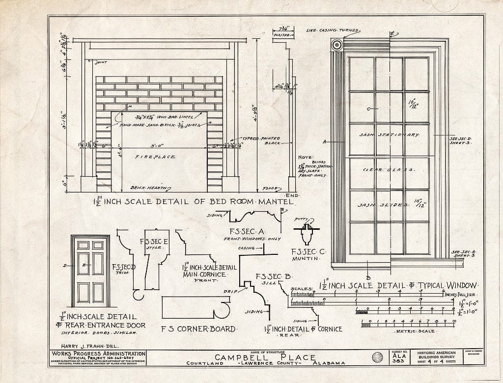 Blueprint HABS ALA,40-CORT,1- (Sheet 4 of 4) - Campbell House, State Highway 20, Tennessee Street, Courtland, Lawrence County, AL