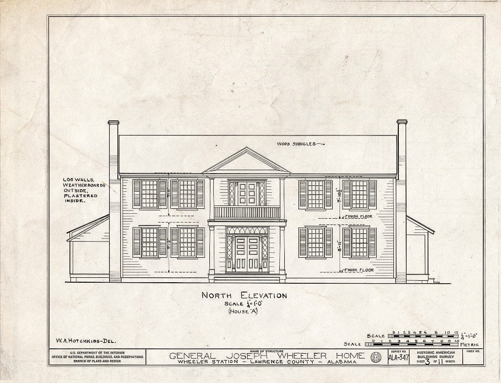 Blueprint HABS ALA,40-WHEL,1- (Sheet 3 of 11) - General Joseph Wheeler House, State Highway 20, Wheeler, Lawrence County, AL