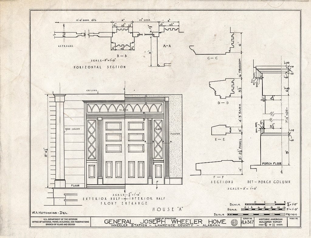 Blueprint HABS ALA,40-WHEL,1- (Sheet 6 of 11) - General Joseph Wheeler House, State Highway 20, Wheeler, Lawrence County, AL