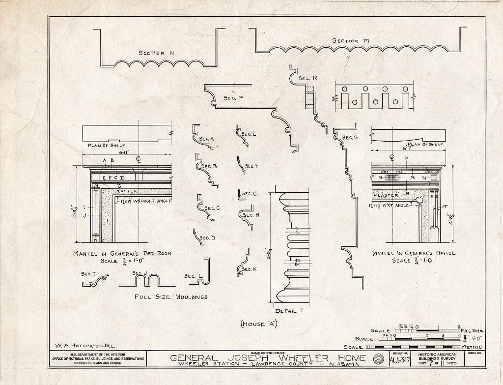 Blueprint HABS ALA,40-WHEL,1- (Sheet 7 of 11) - General Joseph Wheeler House, State Highway 20, Wheeler, Lawrence County, AL