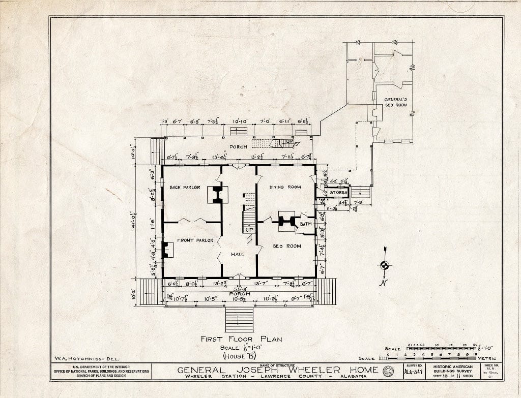 Blueprint HABS ALA,40-WHEL,1- (Sheet 10 of 11) - General Joseph Wheeler House, State Highway 20, Wheeler, Lawrence County, AL