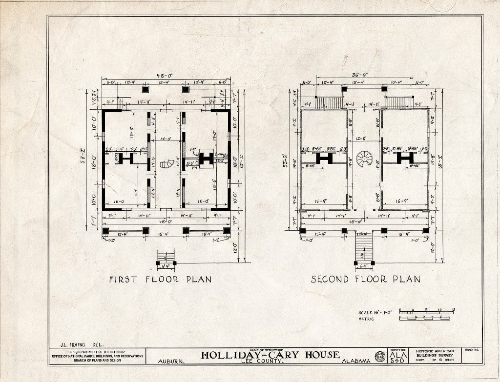 Blueprint HABS ALA,41-AUB,2- (Sheet 1 of 6) - Holliday-Carey House, 360 North College Street, Auburn, Lee County, AL