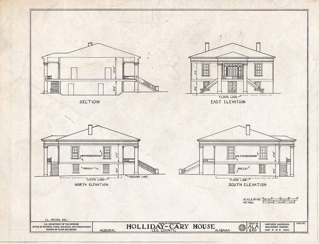 Blueprint HABS ALA,41-AUB,2- (Sheet 3 of 6) - Holliday-Carey House, 360 North College Street, Auburn, Lee County, AL