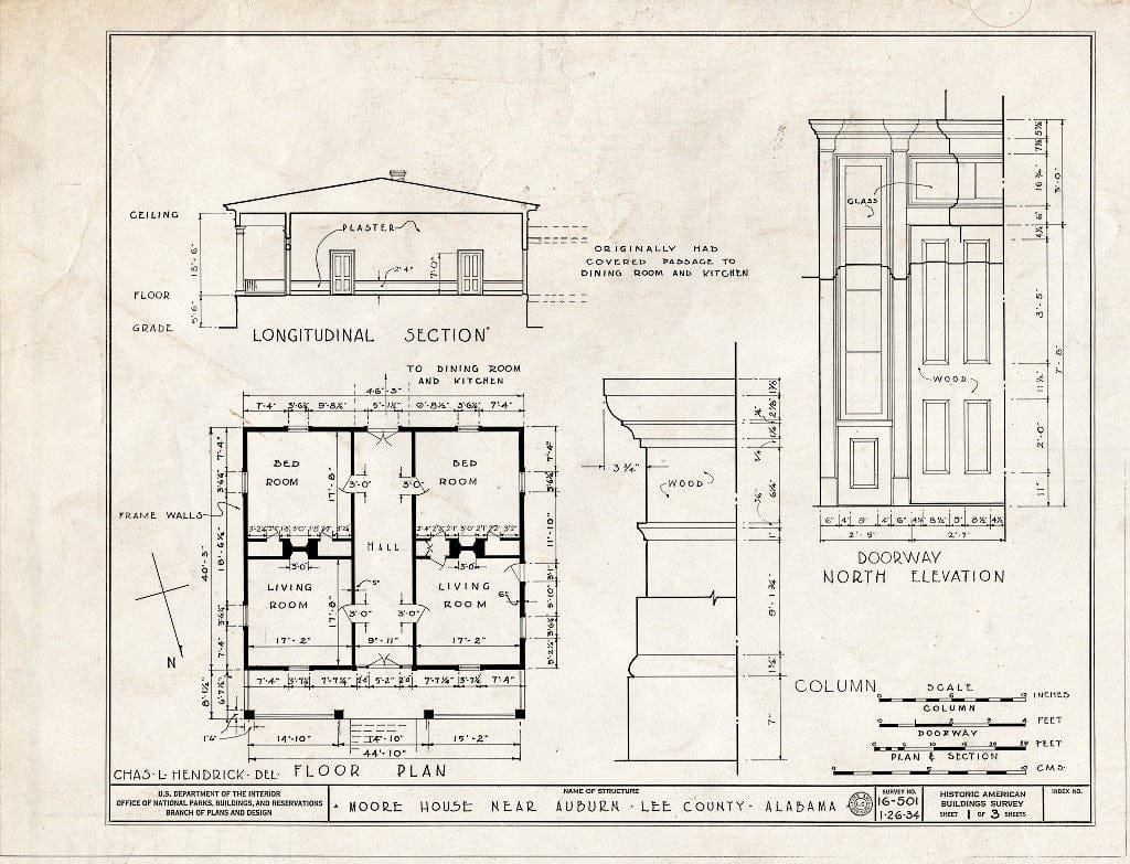Blueprint HABS ALA,41-AUB.V,1- (Sheet 1 of 3) - Moore-Whatley House, Moore's Mill Road, Auburn, Lee County, AL