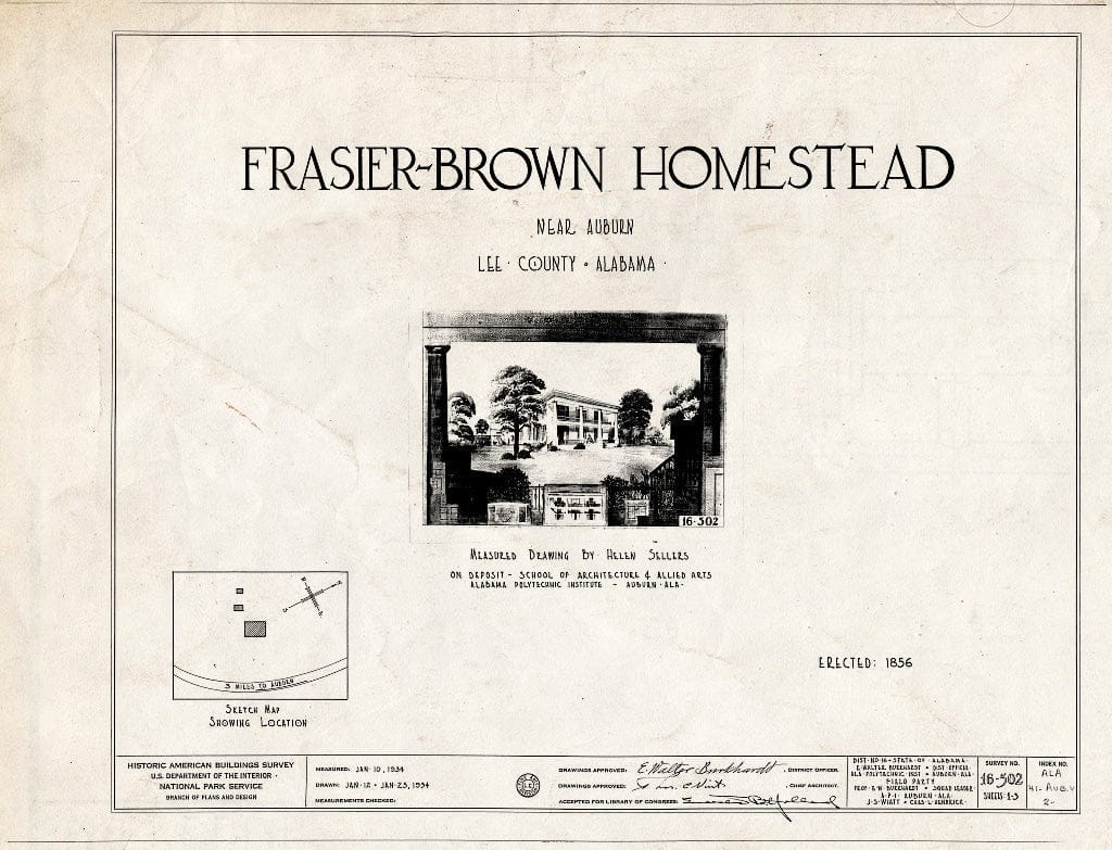 Blueprint HABS ALA,41-AUB.V,2- (Sheet 0 of 3) - Frazier-Brown House, Shelton Mill Road, Auburn, Lee County, AL
