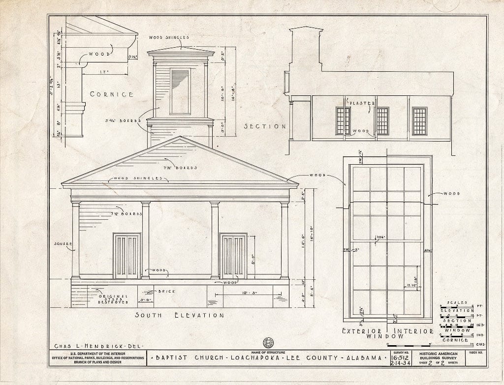 Blueprint HABS ALA,41-LOCA,1- (Sheet 2 of 2) - Baptist Church, Stage Road, Loachapoka, Lee County, AL