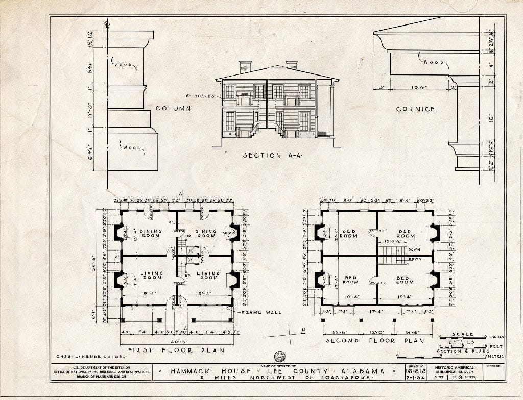 Blueprint HABS ALA,41-LOCA.V,1- (Sheet 1 of 3) - Hammack Plantation House, Waverly Road, Loachapoka, Lee County, AL