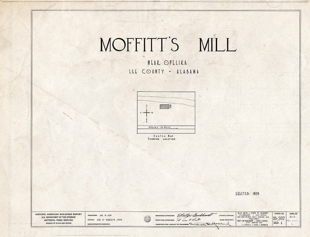Blueprint HABS ALA,41-,1- (Sheet 0 of 1) - Moffitt's Mill, Opelika, Lee County, AL