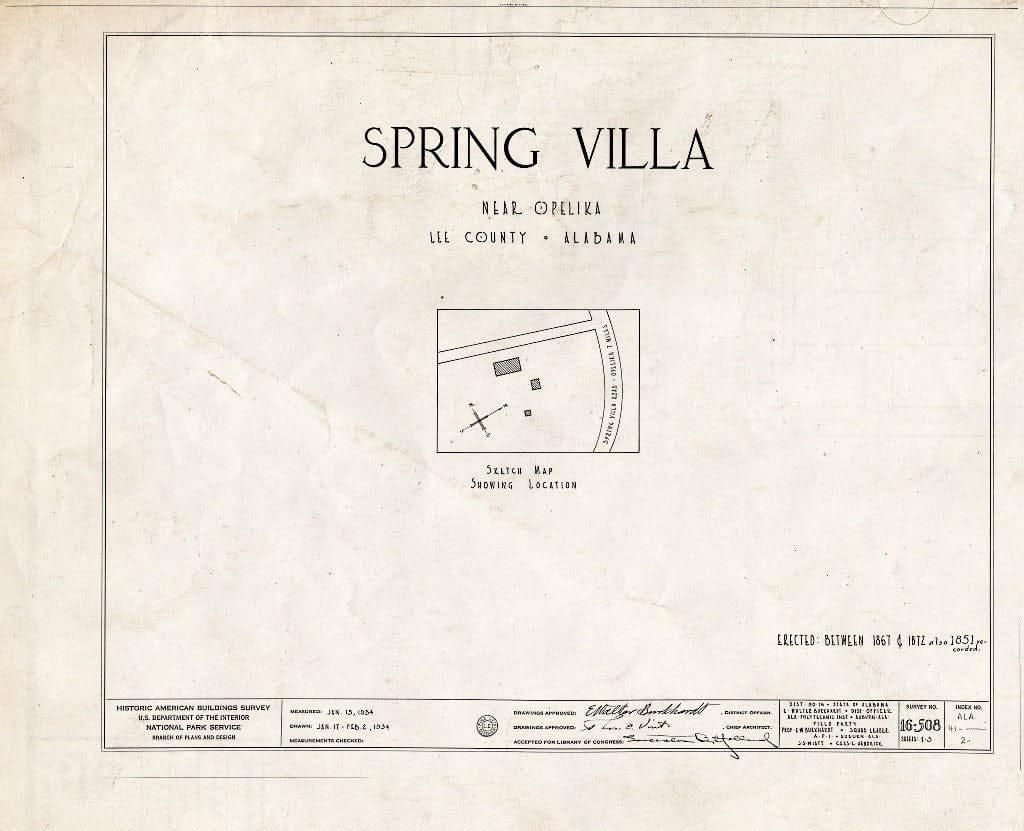 Blueprint HABS ALA,41-,2- (Sheet 0 of 3) - Spring Villa, Spring Villa Road, Opelika, Lee County, AL