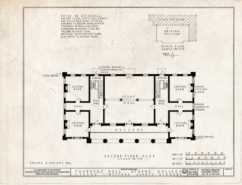 Blueprint HABS ALA,42-ATH,1- (Sheet 2 of 10) - Athens College, Founder's Hall, Beaty Street, Athens, Limestone County, AL
