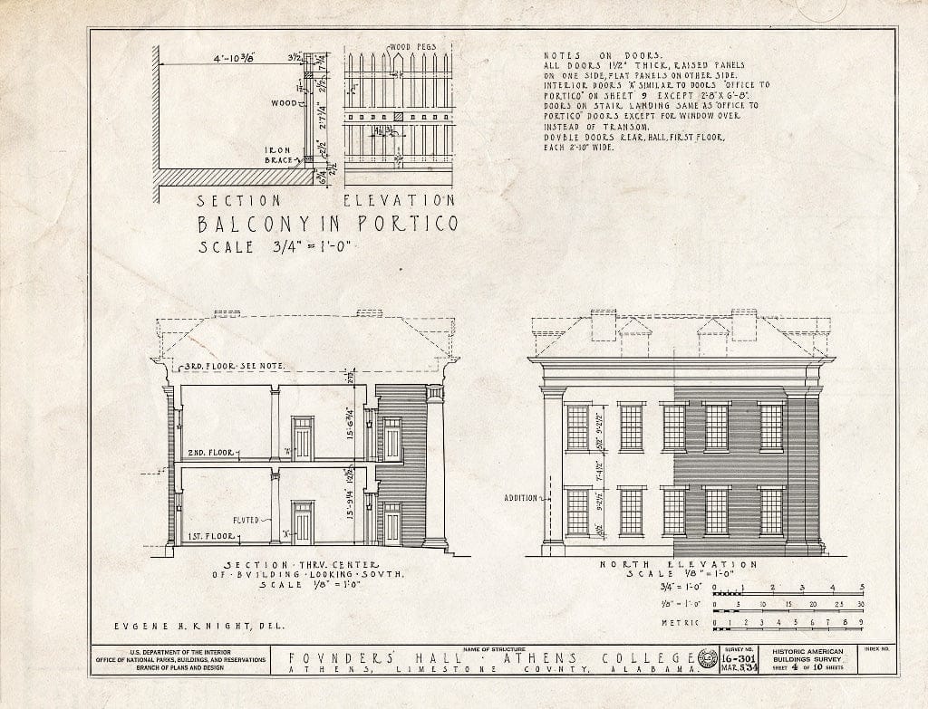 Blueprint HABS ALA,42-ATH,1- (Sheet 4 of 10) - Athens College, Founder's Hall, Beaty Street, Athens, Limestone County, AL