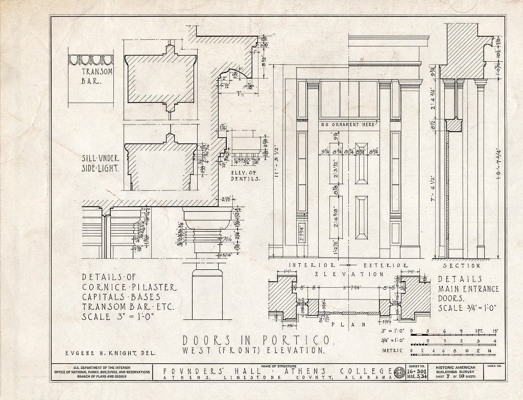 Blueprint HABS ALA,42-ATH,1- (Sheet 7 of 10) - Athens College, Founder's Hall, Beaty Street, Athens, Limestone County, AL
