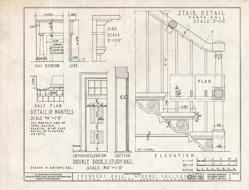 Blueprint HABS ALA,42-ATH,1- (Sheet 10 of 10) - Athens College, Founder's Hall, Beaty Street, Athens, Limestone County, AL