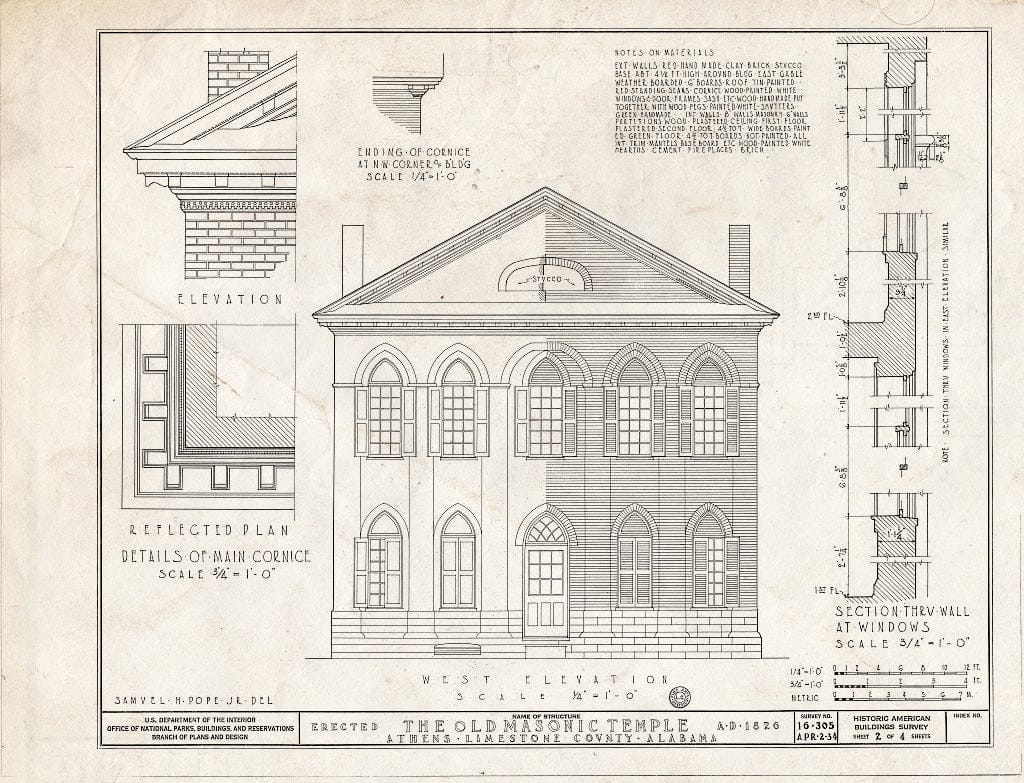 Blueprint HABS ALA,42-ATH,3- (Sheet 2 of 4) - Old Masonic Hall, Monroe & East Hobbs Streets, Athens, Limestone County, AL