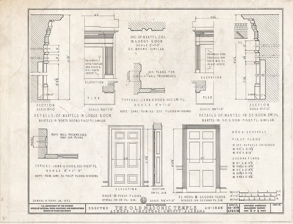 Blueprint HABS ALA,42-ATH,3- (Sheet 3 of 4) - Old Masonic Hall, Monroe & East Hobbs Streets, Athens, Limestone County, AL