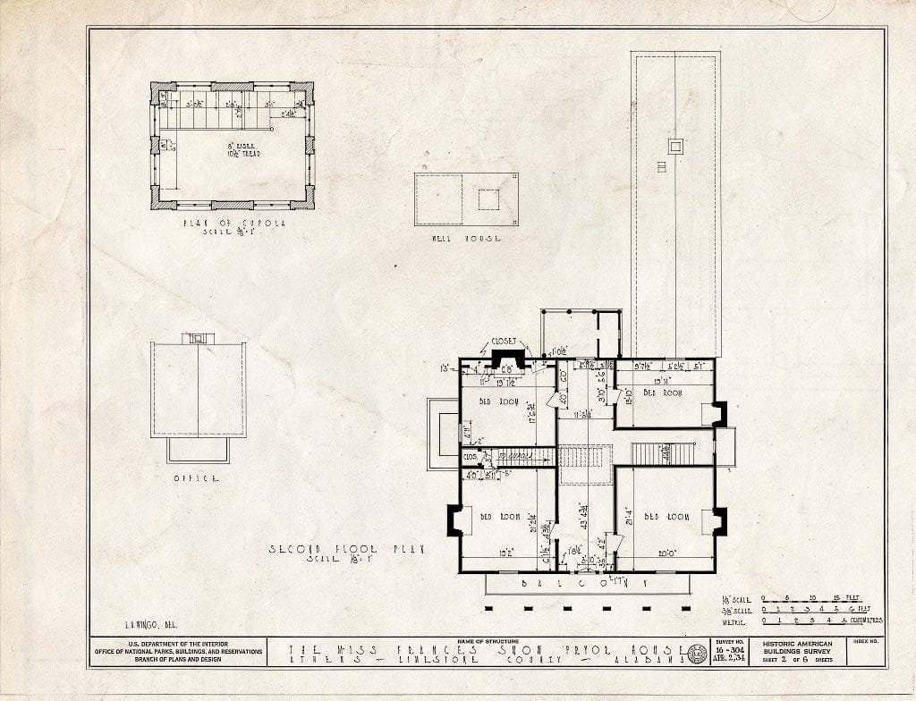 Blueprint HABS ALA,42-ATH,2- (Sheet 2 of 6) - Frances Snow Pryor House, Jefferson Street, Athens, Limestone County, AL
