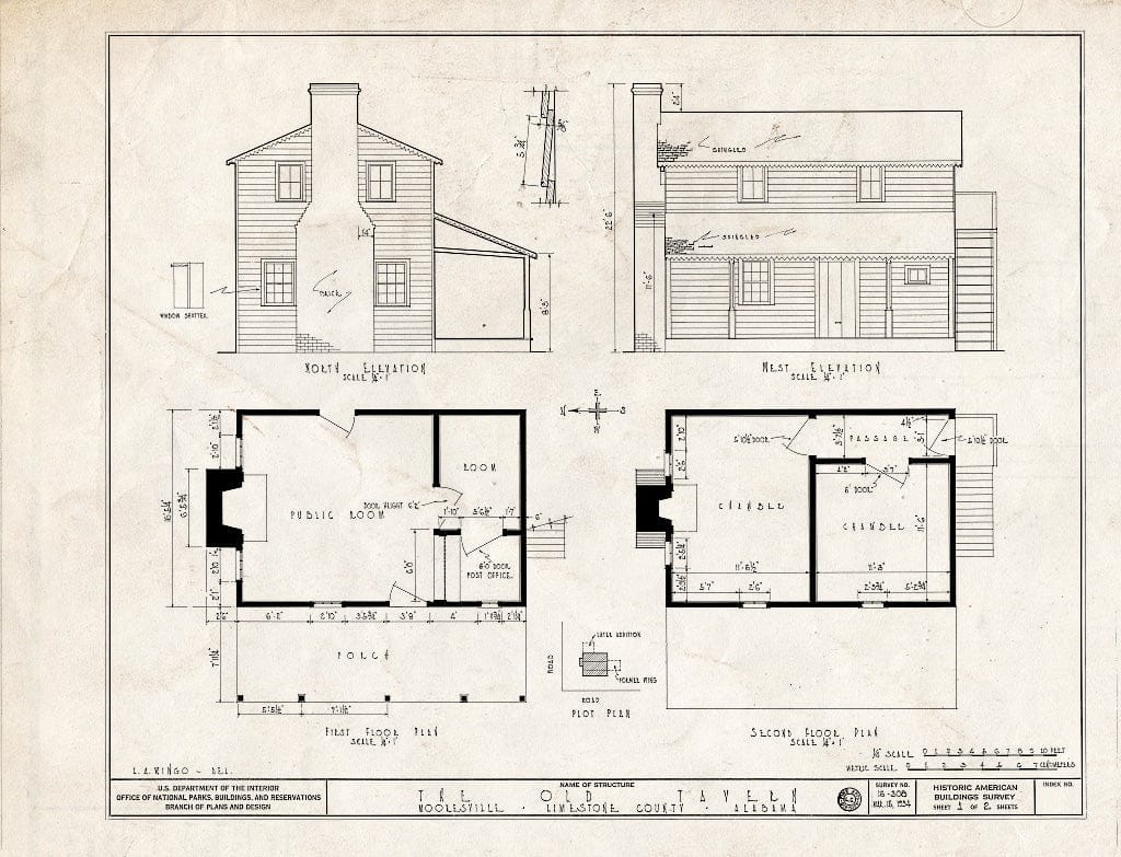 Blueprint HABS ALA,42-MOVI,2- (Sheet 1 of 2) - High Street (Old Tavern), Mooresville, Limestone County, AL
