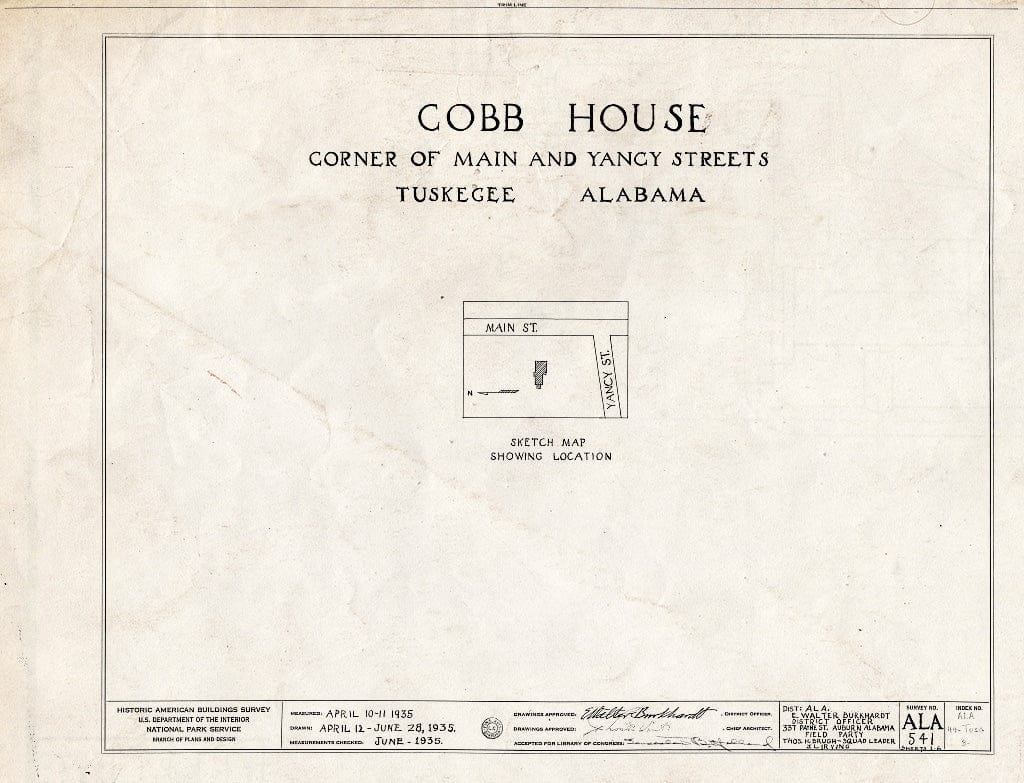 Blueprint HABS ALA,44-TUSG,3- (Sheet 0 of 6) - Cobb House, 504 East Main Street, Tuskegee, Macon County, AL