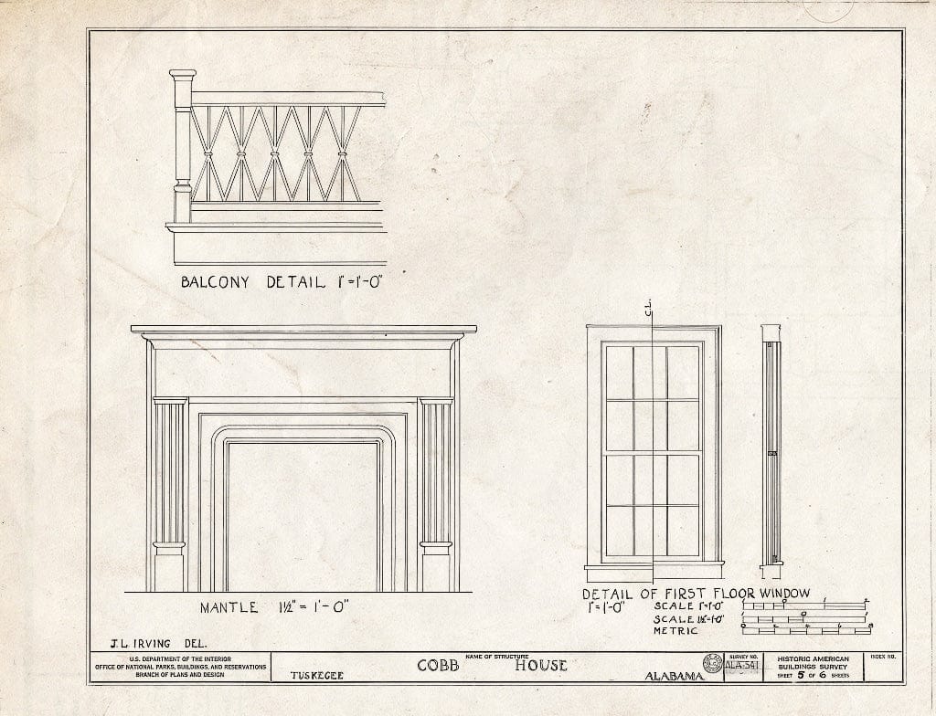 Blueprint HABS ALA,44-TUSG,3- (Sheet 5 of 6) - Cobb House, 504 East Main Street, Tuskegee, Macon County, AL