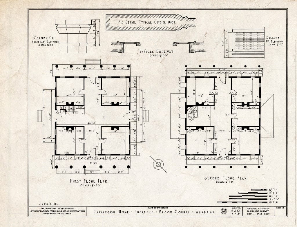 Blueprint HABS ALA,44-TUSG,4- (Sheet 1 of 3) - G. C. Thompson House, 302 North Main Street, Tuskegee, Macon County, AL