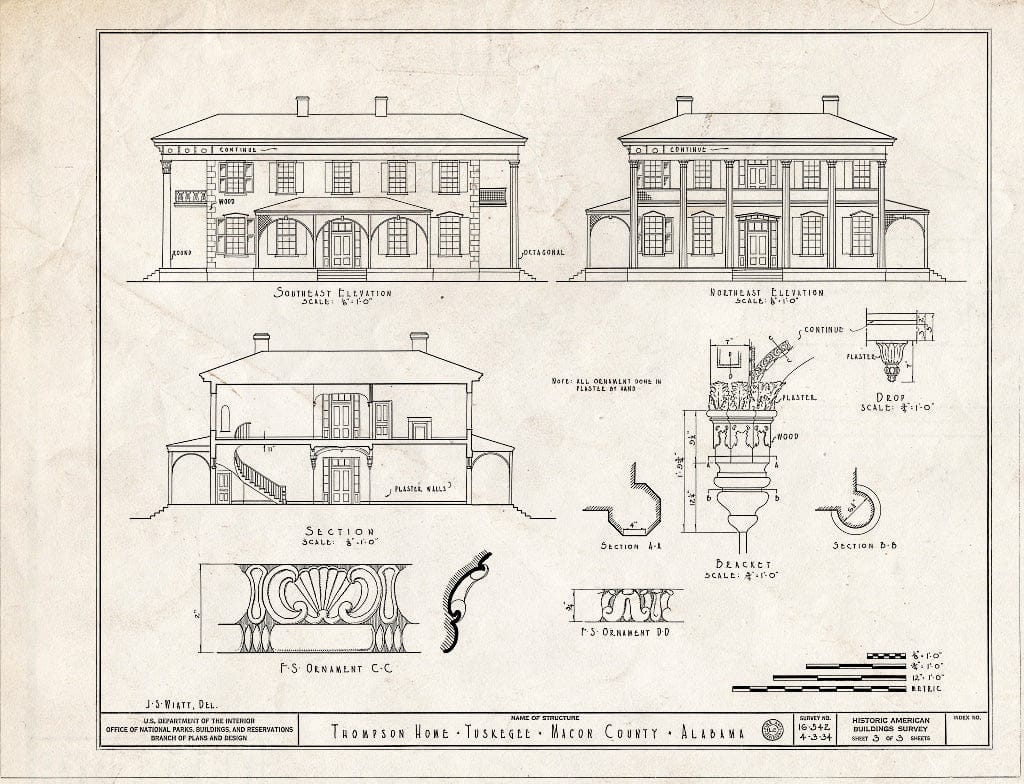 Blueprint HABS ALA,44-TUSG,4- (Sheet 3 of 3) - G. C. Thompson House, 302 North Main Street, Tuskegee, Macon County, AL