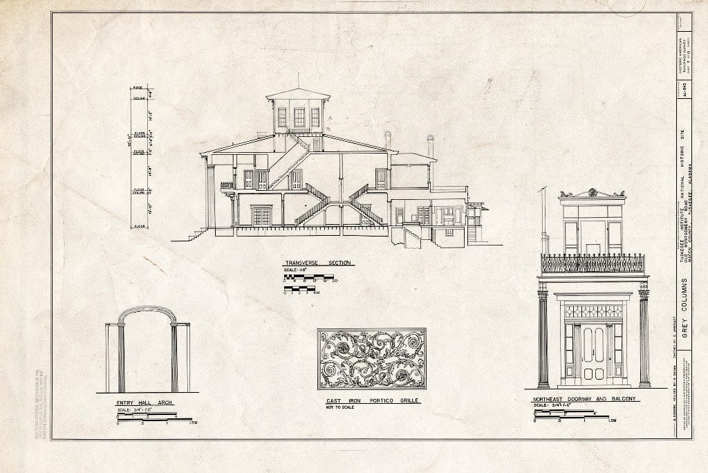 Blueprint HABS ALA,44-TUSG,5- (Sheet 7 of 15) - Grey Columns, Old Montgomery Road (Institute Road), Tuskegee, Macon County, AL