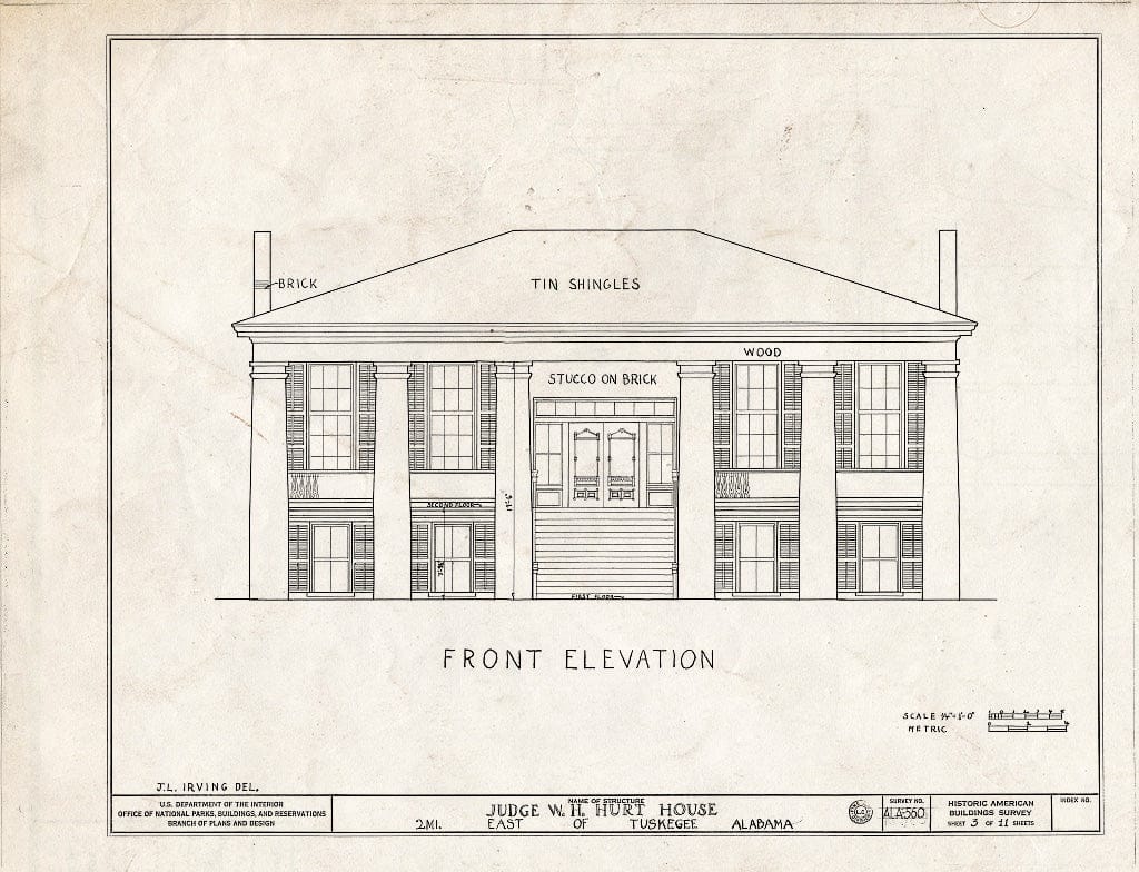 Blueprint HABS ALA,44-TUSG.V,3- (Sheet 3 of 11) - Alexander-Hurt-Whatley House, County Road 10 (Old Columbus Highway), Tuskegee, Macon County, AL