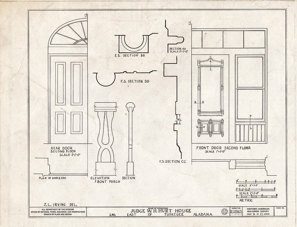 Blueprint HABS ALA,44-TUSG.V,3- (Sheet 6 of 11) - Alexander-Hurt-Whatley House, County Road 10 (Old Columbus Highway), Tuskegee, Macon County, AL