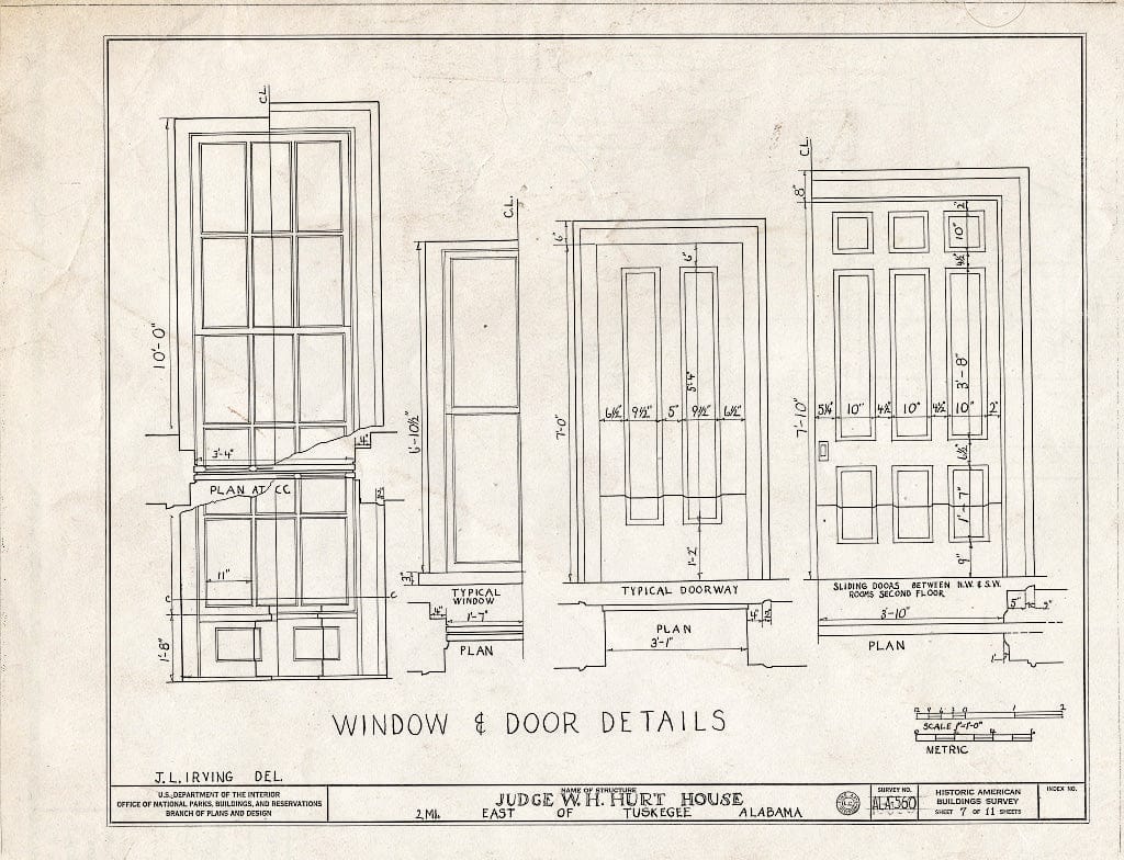 Blueprint HABS ALA,44-TUSG.V,3- (Sheet 7 of 11) - Alexander-Hurt-Whatley House, County Road 10 (Old Columbus Highway), Tuskegee, Macon County, AL