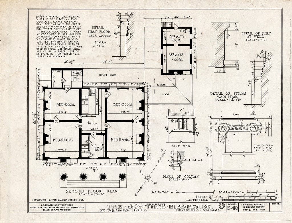 Blueprint HABS ALA,45-HUVI,1- (Sheet 2 of 5) - Governor Thomas Bibb House, 303 Williams Street, Huntsville, Madison County, AL