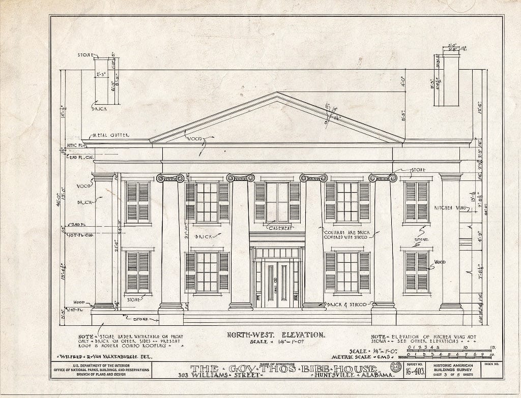 Blueprint HABS ALA,45-HUVI,1- (Sheet 3 of 5) - Governor Thomas Bibb House, 303 Williams Street, Huntsville, Madison County, AL
