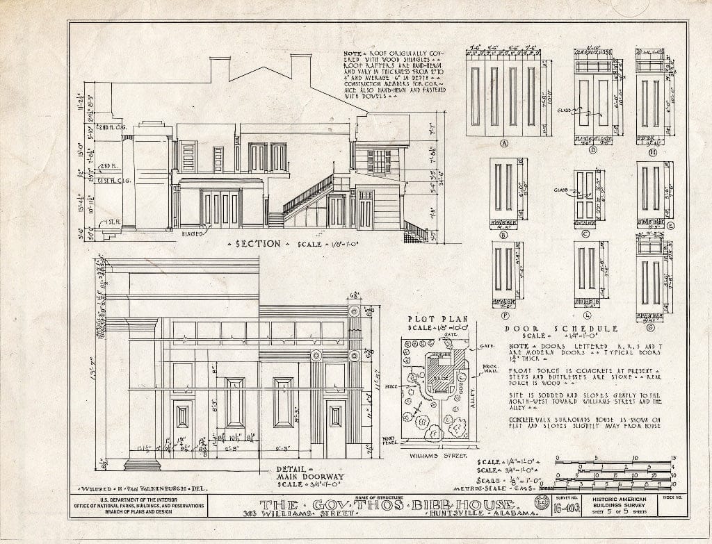 Blueprint HABS ALA,45-HUVI,1- (Sheet 5 of 5) - Governor Thomas Bibb House, 303 Williams Street, Huntsville, Madison County, AL