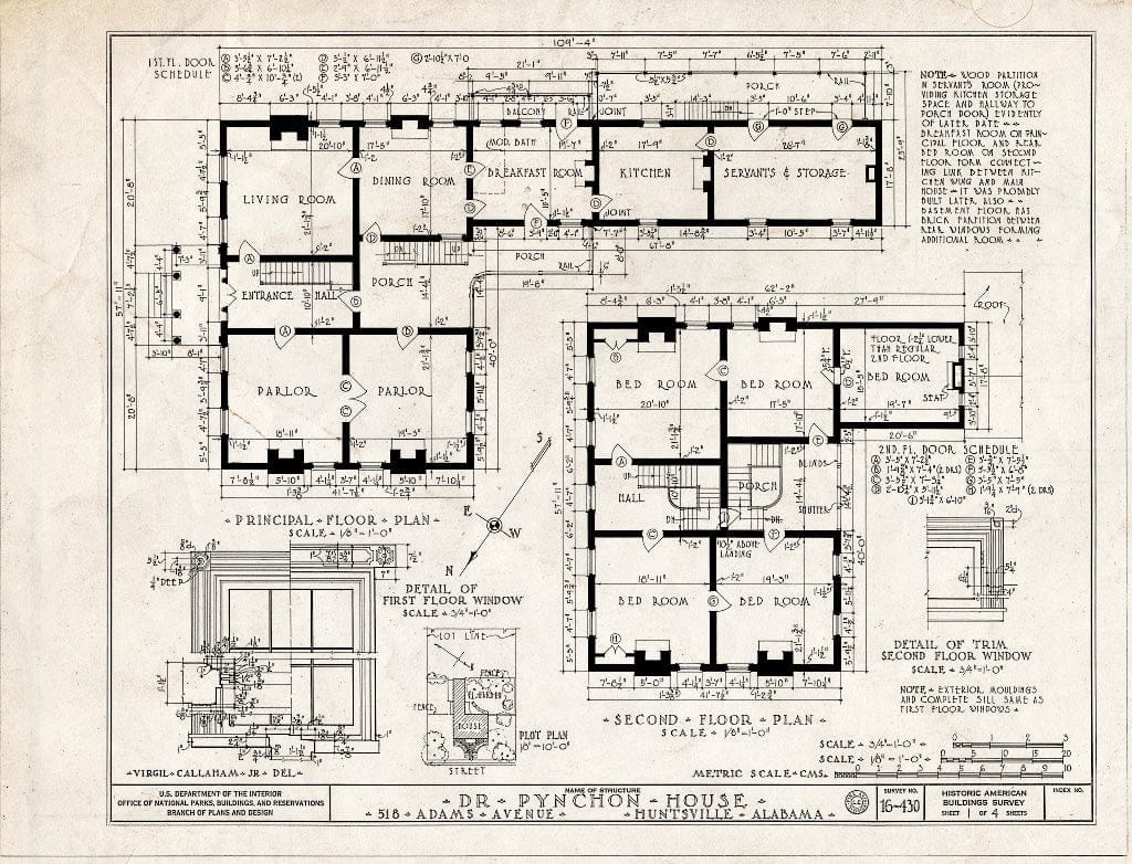 Blueprint HABS ALA,45-HUVI,8- (Sheet 1 of 4) - Pynchon House, 518 Adams Avenue, Huntsville, Madison County, AL