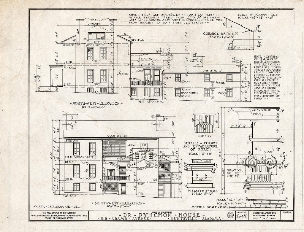Blueprint HABS ALA,45-HUVI,8- (Sheet 3 of 4) - Pynchon House, 518 Adams Avenue, Huntsville, Madison County, AL