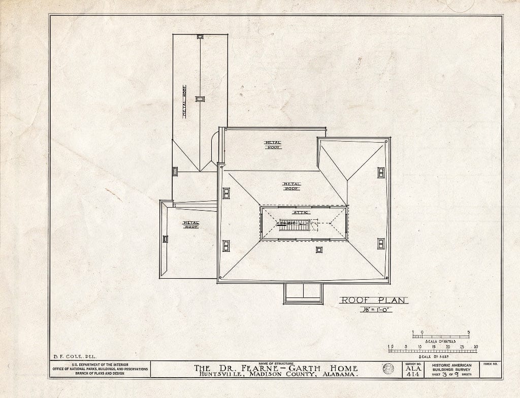 Blueprint HABS ALA,45-HUVI,7- (Sheet 3 of 9) - Fearn-Garth House, 517 Franklin Street, Huntsville, Madison County, AL