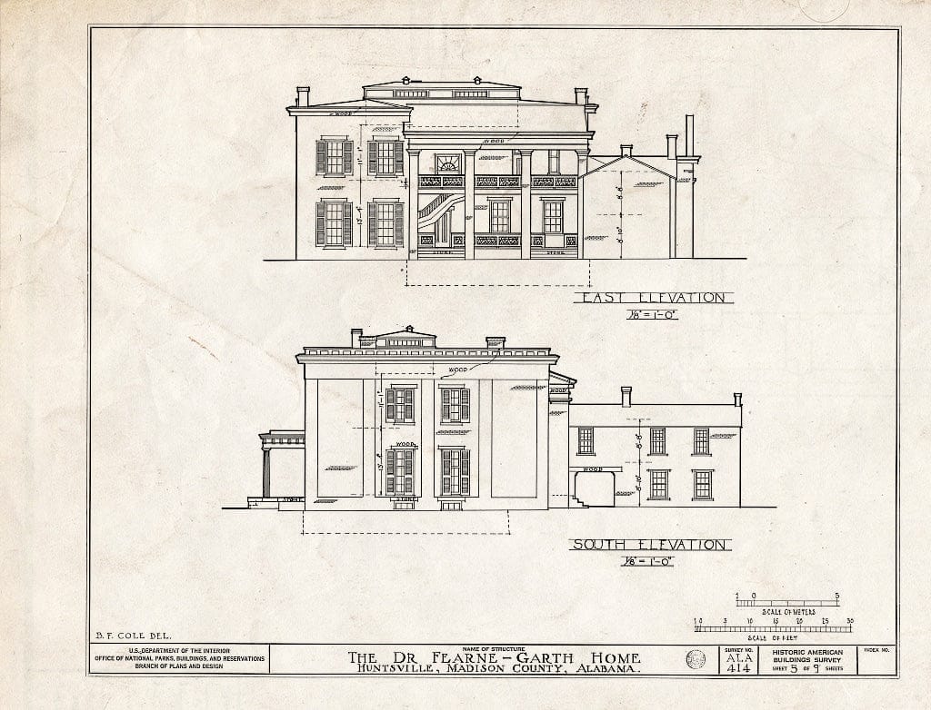 Blueprint HABS ALA,45-HUVI,7- (Sheet 5 of 9) - Fearn-Garth House, 517 Franklin Street, Huntsville, Madison County, AL