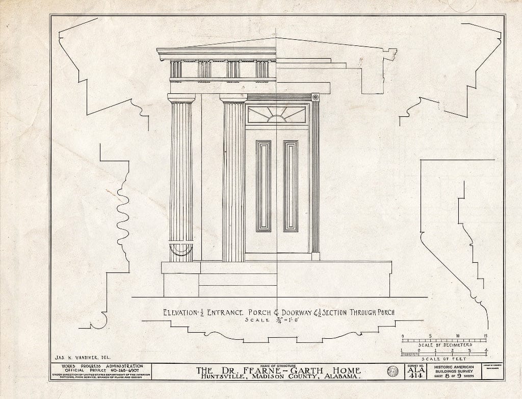 Blueprint HABS ALA,45-HUVI,7- (Sheet 8 of 9) - Fearn-Garth House, 517 Franklin Street, Huntsville, Madison County, AL