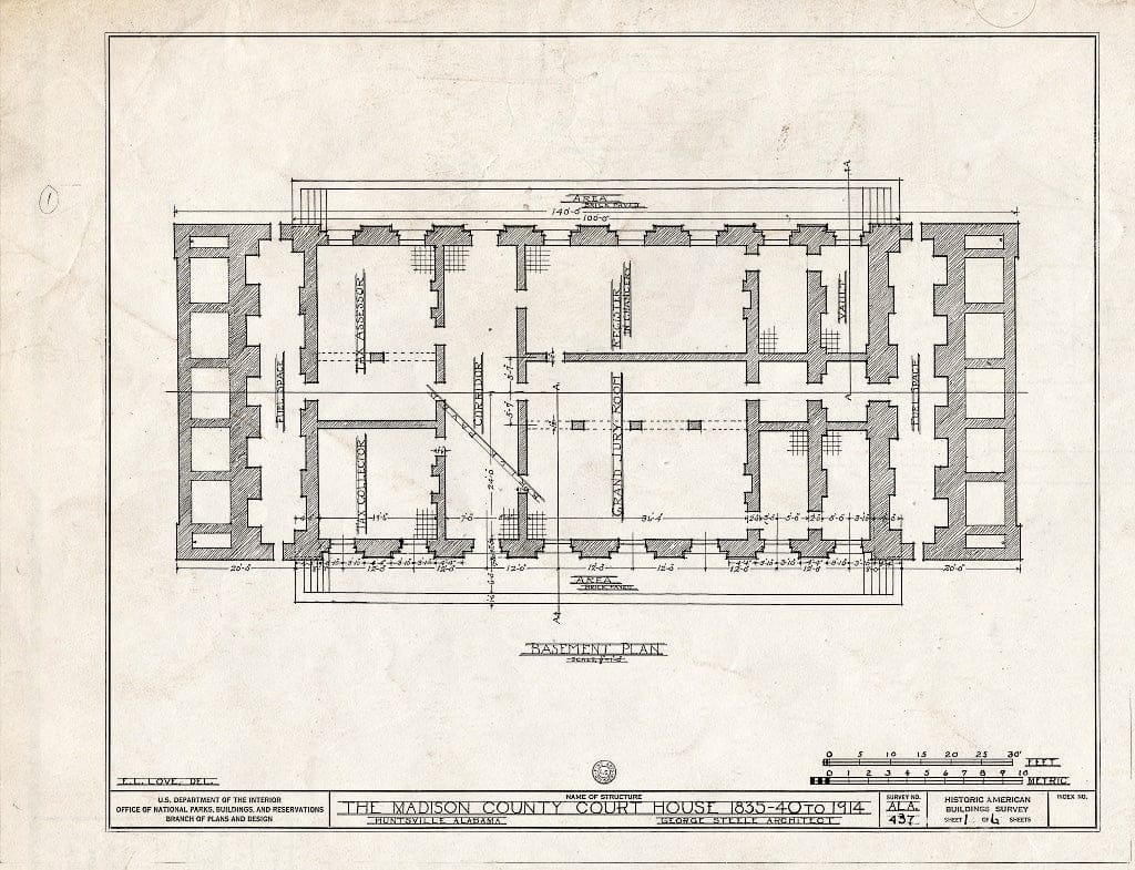 Blueprint HABS ALA,45-HUVI,10- (Sheet 1 of 6) - Old Madison County Court House, Court Square, Huntsville, Madison County, AL
