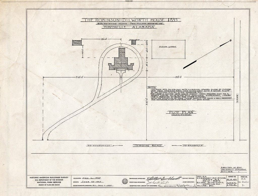 Blueprint HABS ALA,45-HUVI.V,3- (Sheet 0 of 8) - Robinson-Dillworth House, 2709 Meridian Pike, Huntsville, Madison County, AL