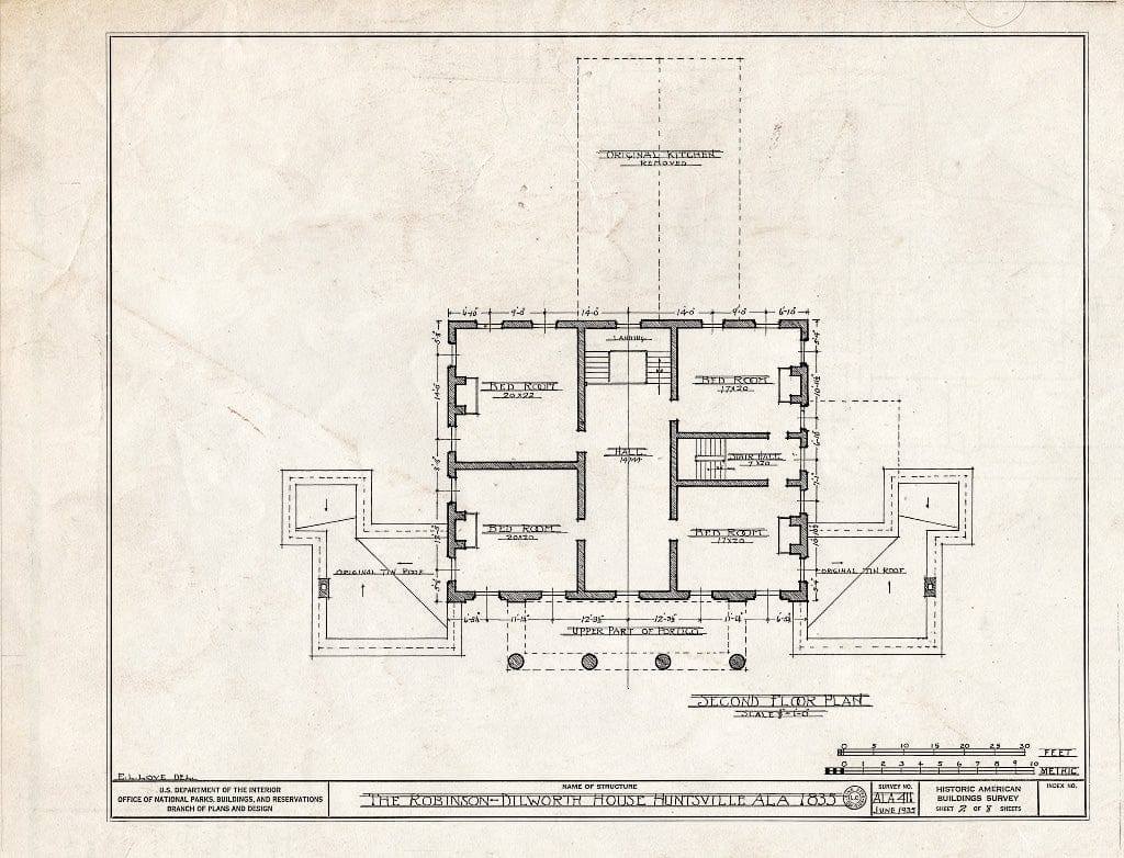 Blueprint HABS ALA,45-HUVI.V,3- (Sheet 2 of 8) - Robinson-Dillworth House, 2709 Meridian Pike, Huntsville, Madison County, AL