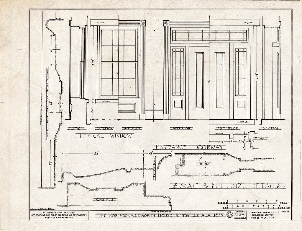 Blueprint HABS ALA,45-HUVI.V,3- (Sheet 6 of 8) - Robinson-Dillworth House, 2709 Meridian Pike, Huntsville, Madison County, AL