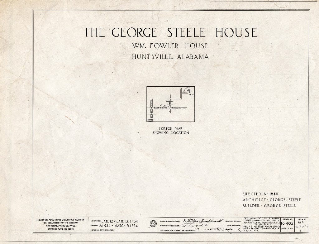 Blueprint HABS ALA,45-HUVI.V,1- (Sheet 0 of 4) - Oaks Place, 808 Maysville Road, Huntsville, Madison County, AL