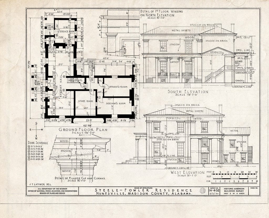 Blueprint HABS ALA,45-HUVI.V,1- (Sheet 3 of 4) - Oaks Place, 808 Maysville Road, Huntsville, Madison County, AL