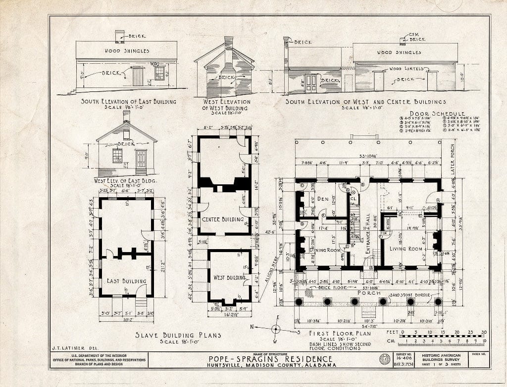 Blueprint HABS ALA,45-HUVI,4- (Sheet 1 of 3) - Pope-Spragins House, 407 Echols Avenue, Huntsville, Madison County, AL