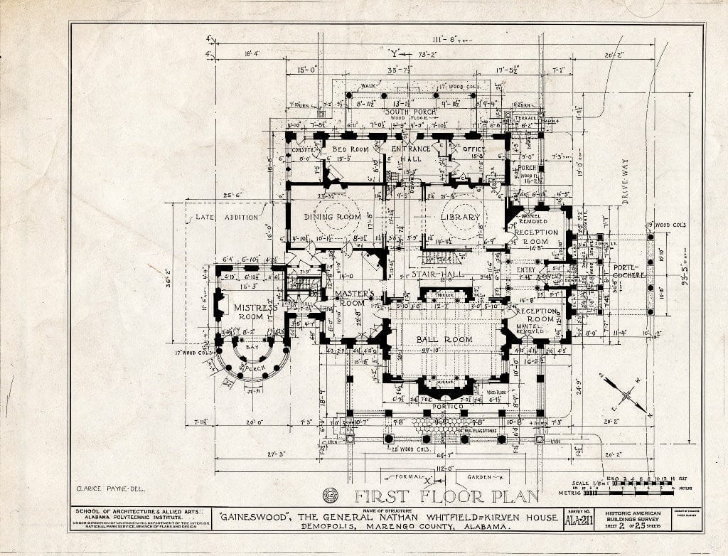 Blueprint HABS ALA,46-Demo,1- (Sheet 2 of 25) - Gaineswood, 805 South Cedar Street, Demopolis, Marengo County, AL