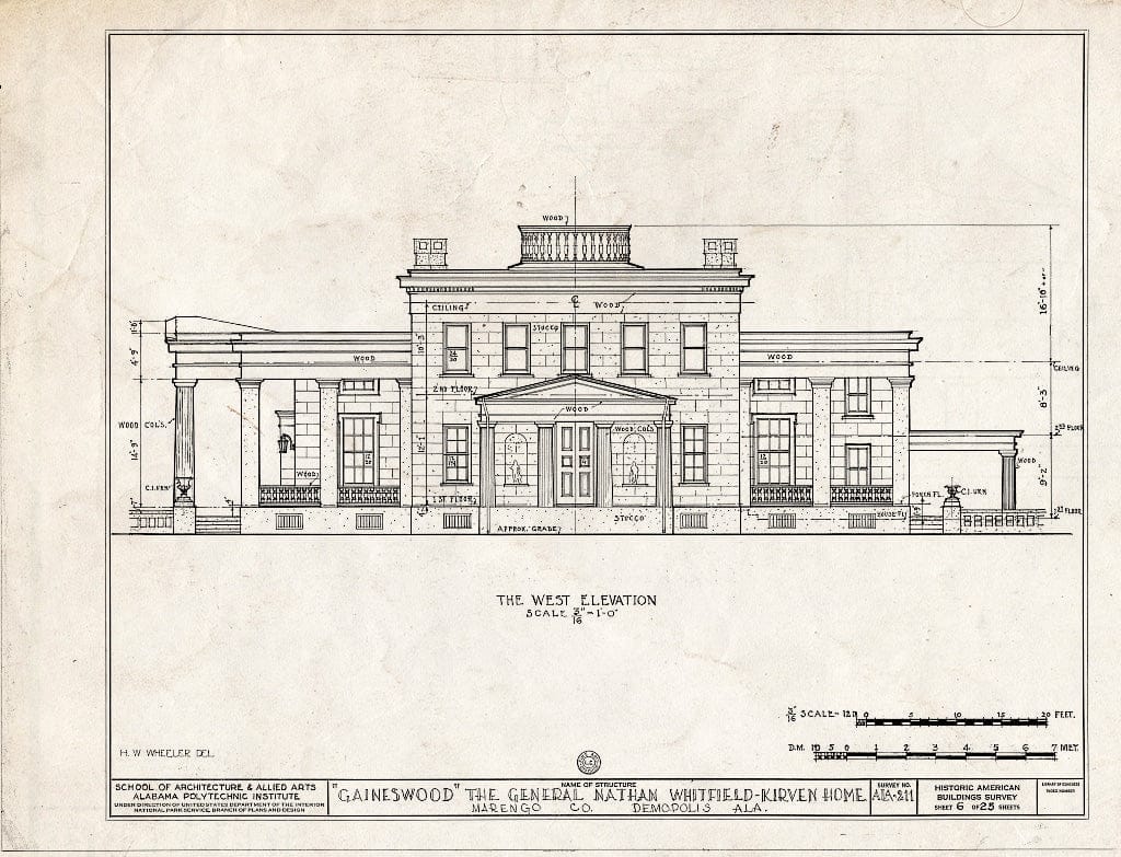 Blueprint HABS ALA,46-Demo,1- (Sheet 6 of 25) - Gaineswood, 805 South Cedar Street, Demopolis, Marengo County, AL