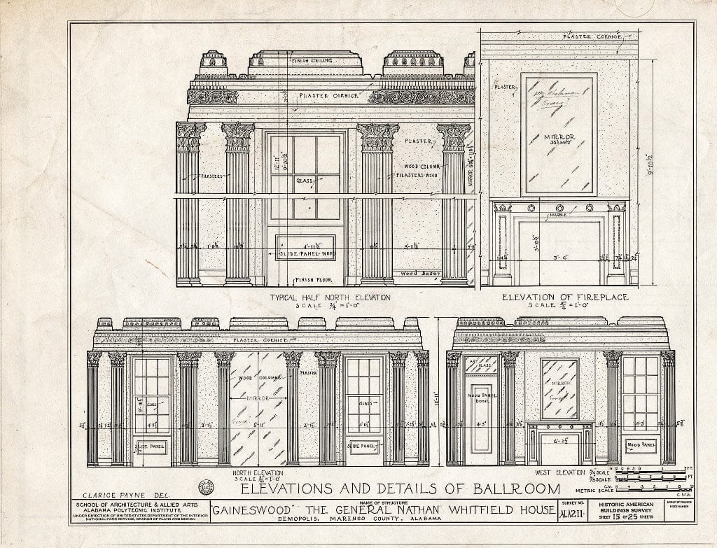 Blueprint HABS ALA,46-Demo,1- (Sheet 15 of 25) - Gaineswood, 805 South Cedar Street, Demopolis, Marengo County, AL