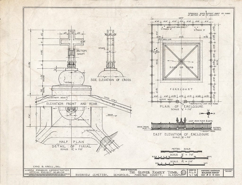 Blueprint HABS ALA,46-Demo,2- (Sheet 3 of 4) - Glover Family Mausoleum, Riverview Cemetery, Demopolis, Marengo County, AL