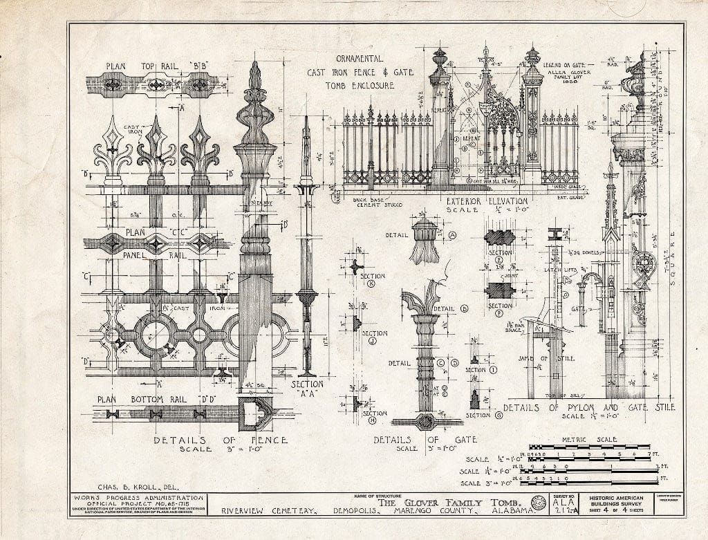 Blueprint HABS ALA,46-Demo,2- (Sheet 4 of 4) - Glover Family Mausoleum, Riverview Cemetery, Demopolis, Marengo County, AL
