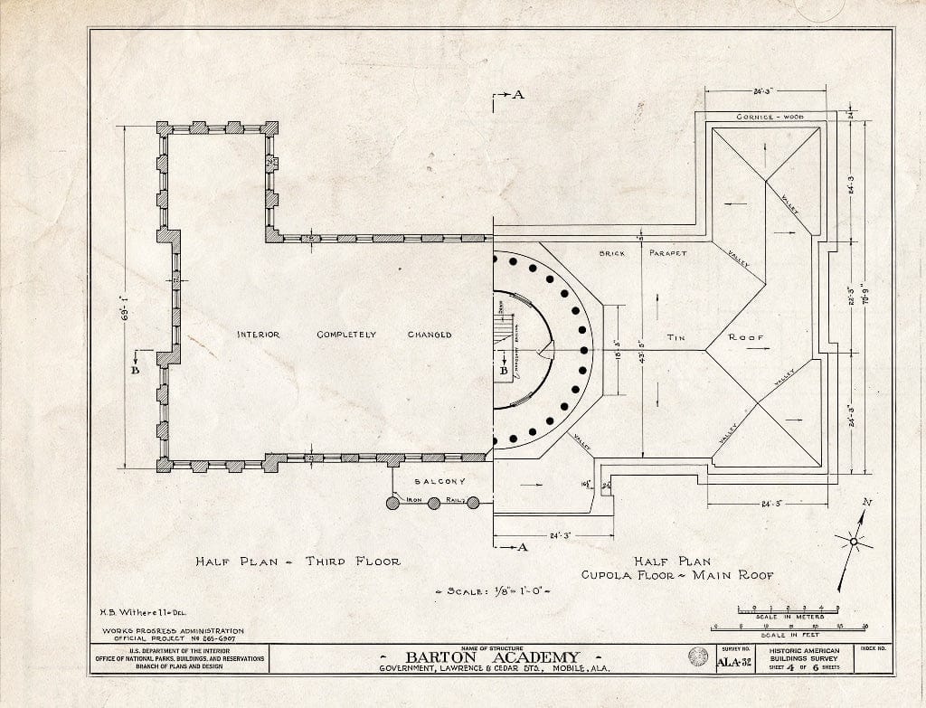 Blueprint HABS ALA,49-MOBI,34- (Sheet 4 of 6) - Barton Academy, Government Street, Mobile, Mobile County, AL
